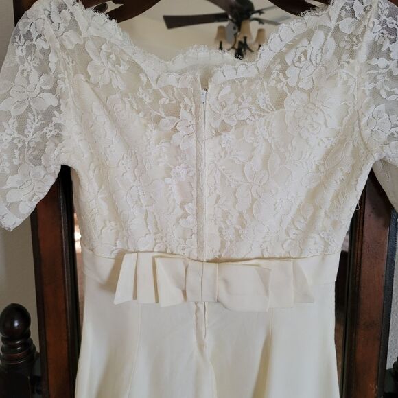 Romantic vintage 60's pretty floral lace wedding dress Union made A-line cream - Picture 13 of 14